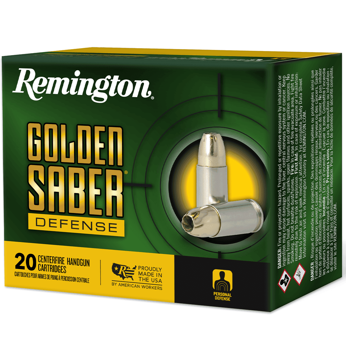 Remington Golden Saber Defense 45 ACP 230 gr Brass Jacket Hollow Point (BJHP) Handgun Ammo Remington Golden Saber Defense 45 ACP 230 gr Brass Jacket Hollow Point (BJHP) Handgun Ammo