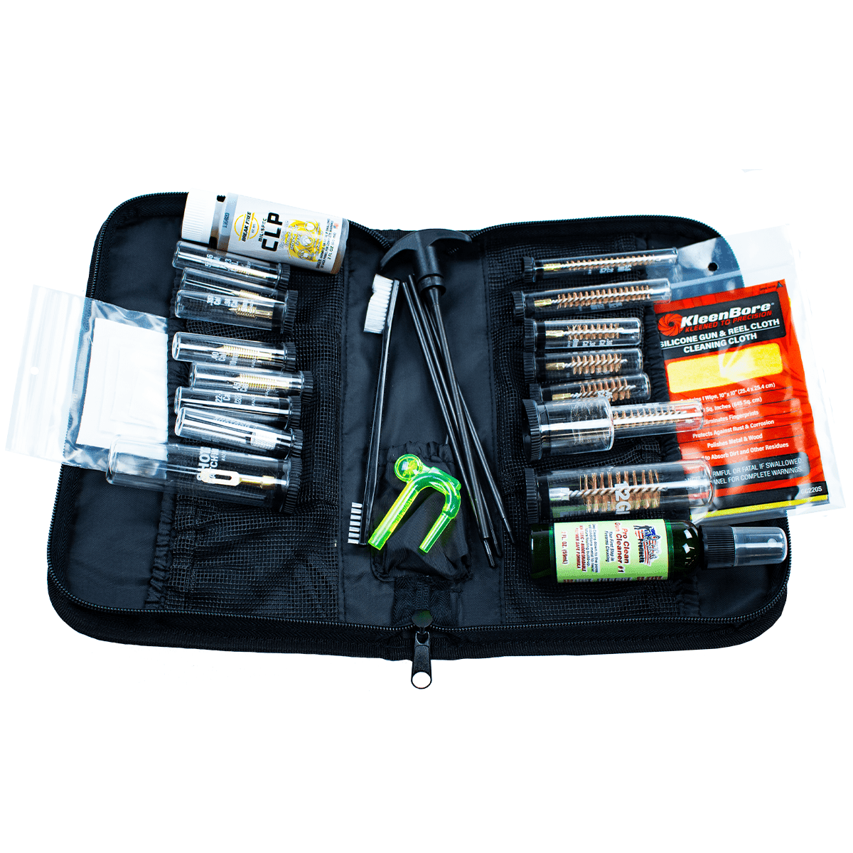 KleenBore TAC100 Tactical Maintenance System Multi-Caliber/12 Gauge/Black Zippered Pouch Case KleenBore TAC100 Tactical Maintenance System Multi-Caliber/12 Gauge/Black Zippered Pouch Case