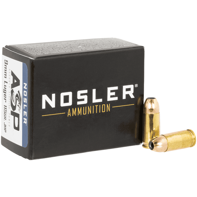 Nosler Assured Stopping Power 9mm Luger 115 gr Jacketed Hollow Point (JHP) 20 Per Box Handgun Ammo Nosler Assured Stopping Power 9mm Luger 115 gr Jacketed Hollow Point (JHP) 20 Per Box Handgun Ammo