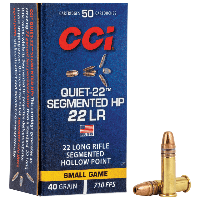 CCI 970 Quiet-22 Segmented HP 22 LR 40 gr Segmented Hollow Point 50 Per Box/ 100 Case CCI 970 Quiet-22 Segmented HP 22 LR 40 gr Segmented Hollow Point 50 Per Box/ 100 Case