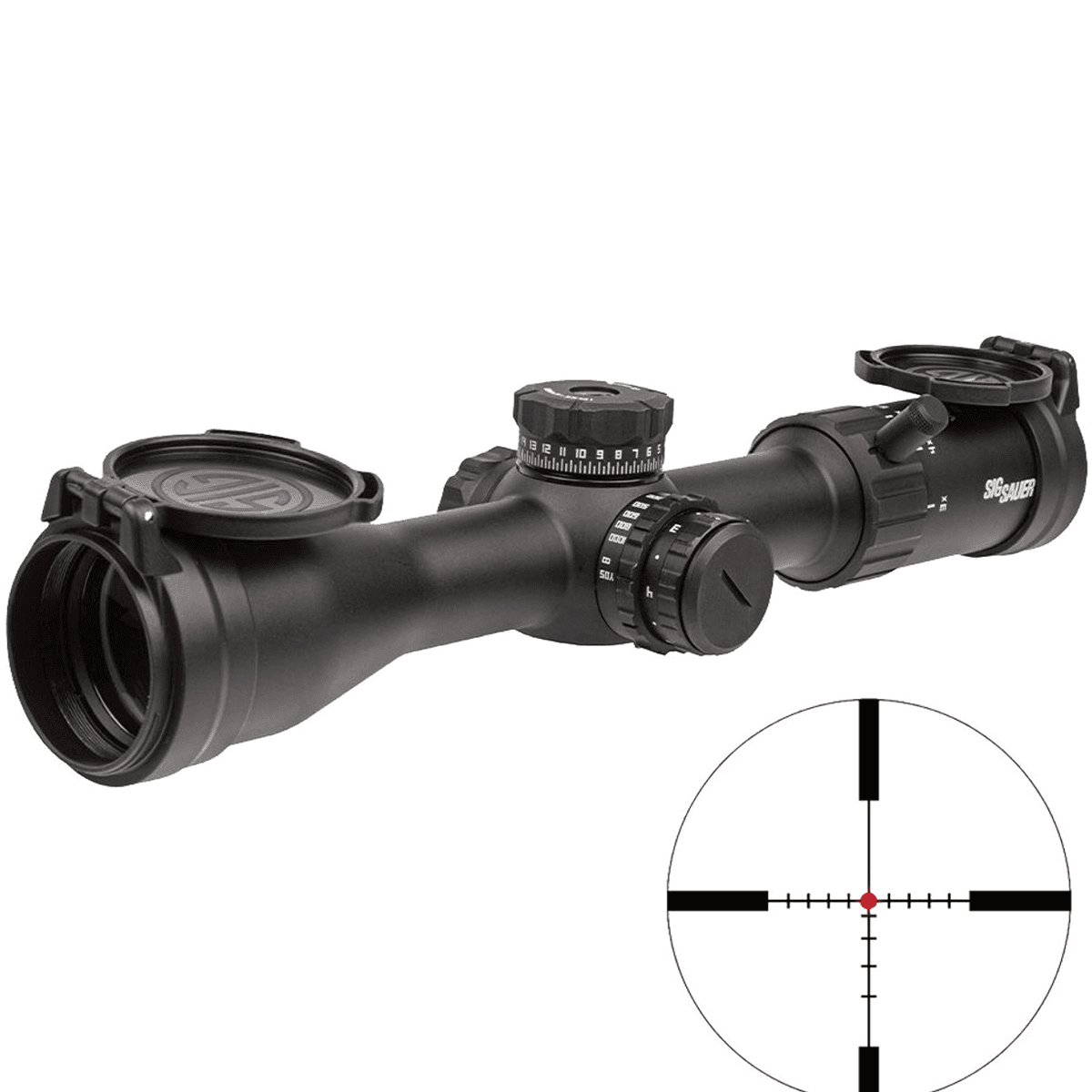 Sig Sauer Electro-Optics SOW43002 Whiskey4 SFP Exposed Zero Stop Black 3-12x44mm 30mm Tube Illuminated BDC-1 Hellfire Reticle Sig Sauer Electro-Optics SOW43002 Whiskey4 SFP Exposed Zero Stop Black 3-12x44mm 30mm Tube Illuminated BDC-1 Hellfire Reticle