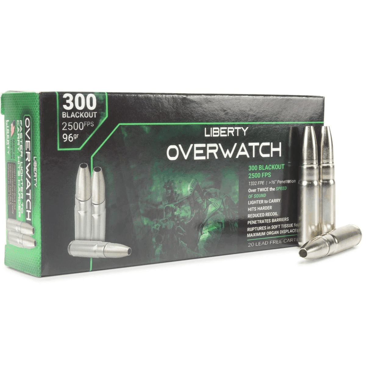 Liberty Ammunition OverWatch 300 Blackout 96 gr Open Cavity Design 20 Per Box Liberty Ammunition OverWatch 300 Blackout 96 gr Open Cavity Design 20 Per Box