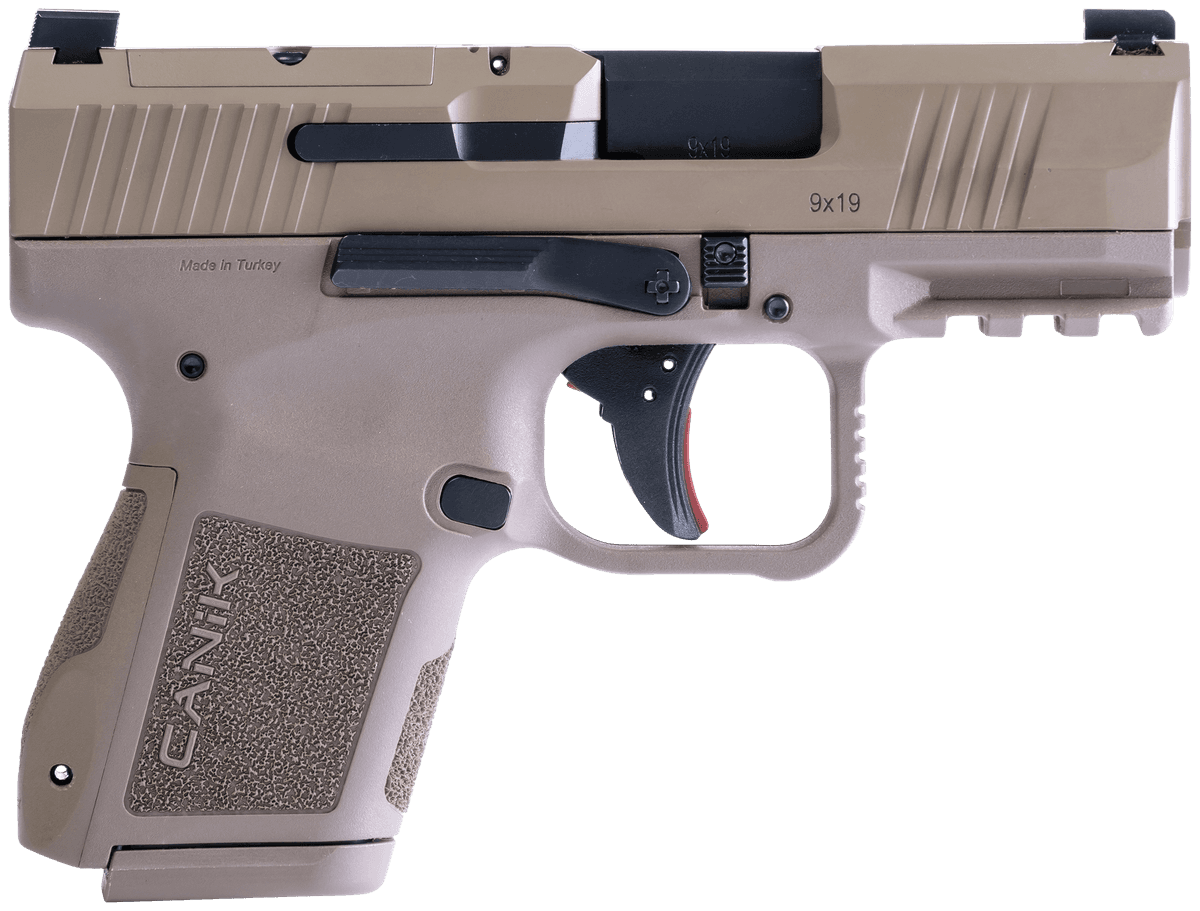 Canik HG7620DN MC9 9mm Luger 12+1/15+1 3.18" Black Steel Barrel, Flat Dark Earth Cerakote Optic Ready/Serrated Slide, FDE Polymer Frame w/Picatinny Rail, Textured Flat Dark Earth Polymer Grips Canik HG7620DN MC9 9mm Luger 12+1/15+1 3.18" Black Steel Barrel, Flat Dark Earth Cerakote Optic Ready/Serrated Slide, FDE Polymer Frame w/Picatinny Rail, Textured Flat Dark Earth Polymer Grips