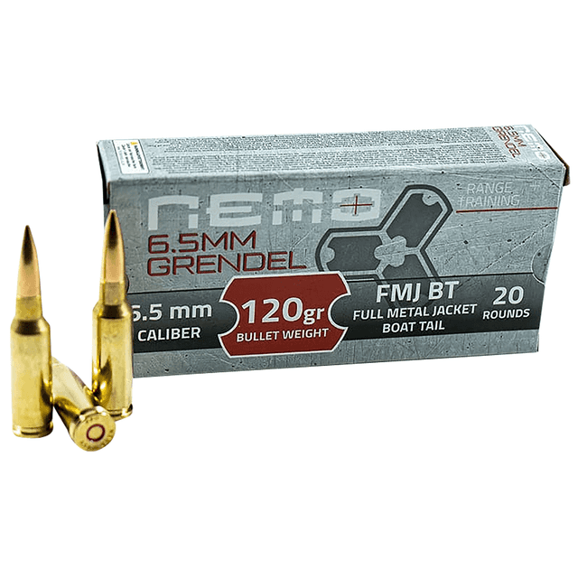 Nemo Arms 6.5 Grendel 120 gr Full Metal Jacket Boat Tail Rifle Ammo Nemo Arms 6.5 Grendel 120 gr Full Metal Jacket Boat Tail Rifle Ammo