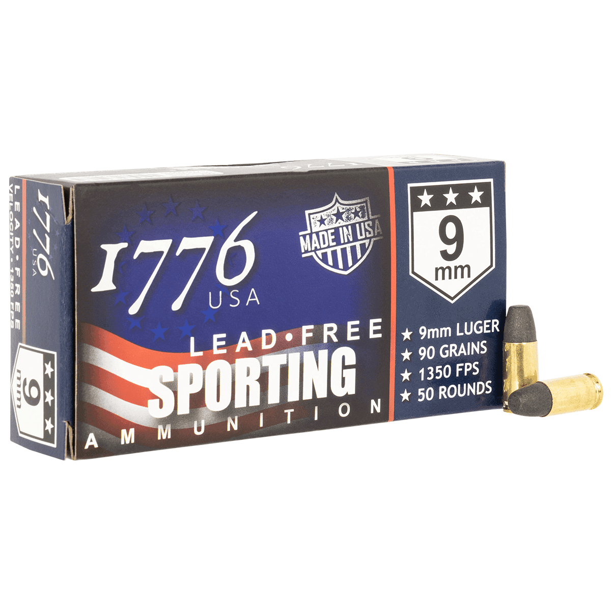 1776 USA Lead Free Sporting 9mm Luger 90 gr Lead Free Ball 50 Per Box 1776 USA Lead Free Sporting 9mm Luger 90 gr Lead Free Ball 50 Per Box