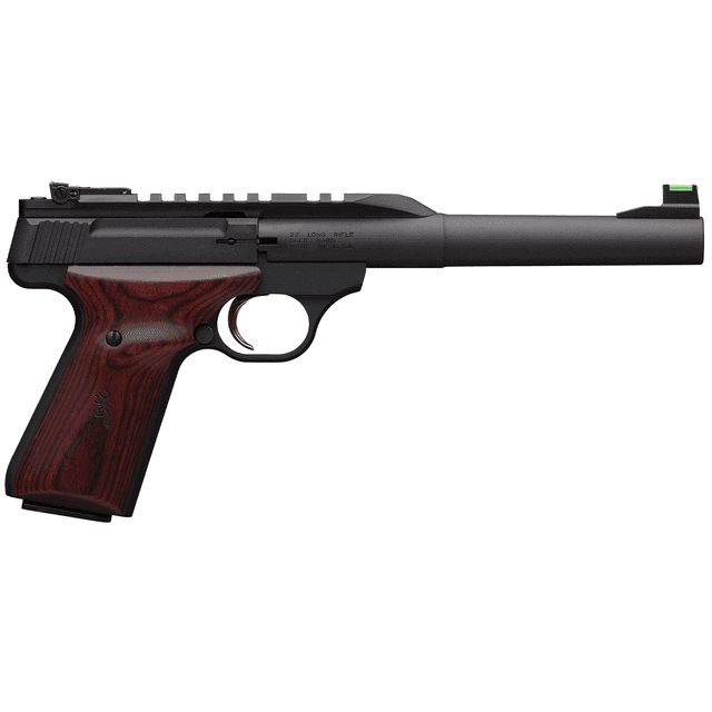 Browning 051499490 Buck Mark Hunter 22 LR 10+1 7.25" Tapered Bull Barrel, Matte Black Optic Ready/Serrated Steel Slide, Matte Black Aluminum Frame, Laminate Cocobolo Grips Browning 051499490 Buck Mark Hunter 22 LR 10+1 7.25" Tapered Bull Barrel, Matte Black Optic Ready/Serrated Steel Slide, Matte Black Aluminum Frame, Laminate Cocobolo Grips