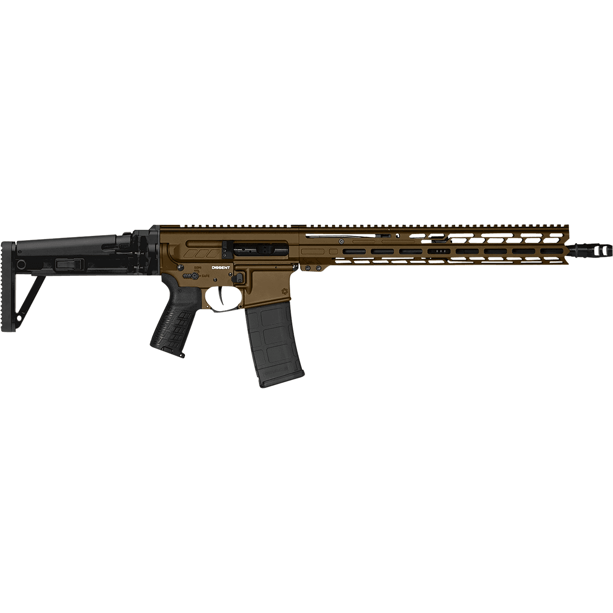 CMMG 55A1A0BMB Dissent MK47 5.56x45mm NATO 30+1 (2) 16.10", Midnight Bronze Rec/15" M-Lok Handguard, Side Charging Handle, Black Side Folding Stock & Zeroed Grip, Muzzle Brake, 60/90 Ambi Safety, Adj. Gas Block CMMG 55A1A0BMB Dissent MK47 5.56x45mm NATO 30+1 (2) 16.10", Midnight Bronze Rec/15" M-Lok Handguard, Side Charging Handle, Black Side Folding Stock & Zeroed Grip, Muzzle Brake, 60/90 Ambi Safety, Adj. Gas Block