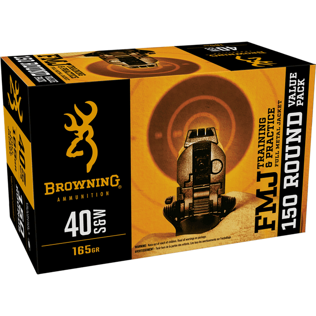 Browning Ammo 40 S&W 165 Grain FMJ Bulk Pack 150 Round Box Browning Ammo 40 S&W 165 Grain FMJ Bulk Pack 150 Round Box