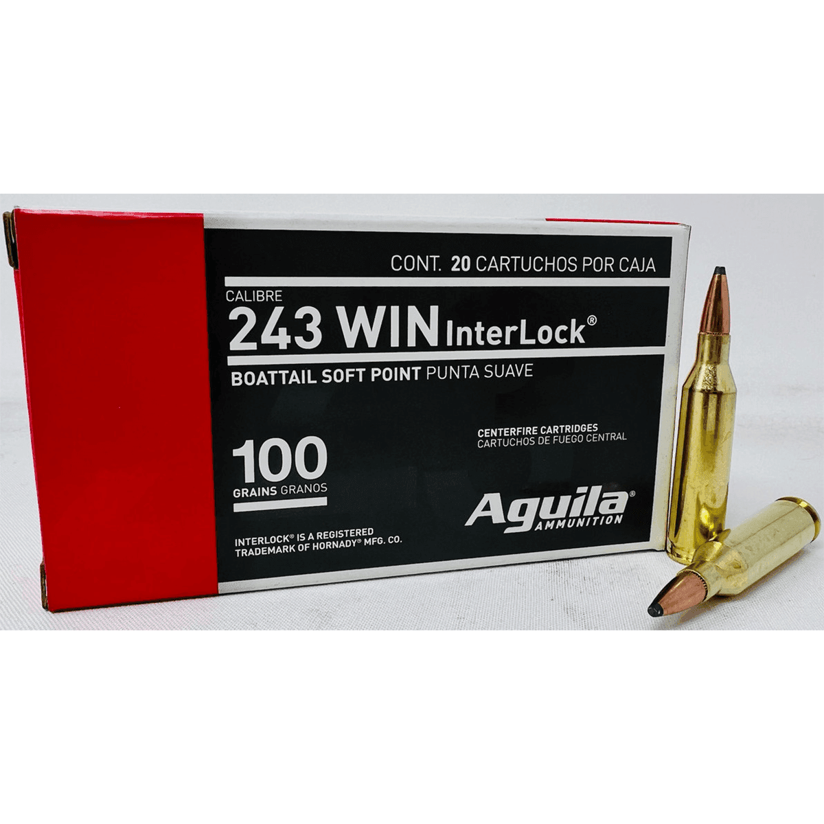 Aguila 243 Win 100 gr InterLock Boat Tail Soft Point 20 Per Box Aguila 243 Win 100 gr InterLock Boat Tail Soft Point 20 Per Box