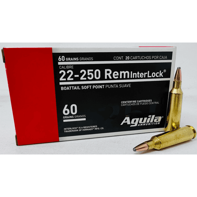 Aguila 22-250 Rem 60 gr InterLock Boat Tail Soft Point 20 Per Box Aguila 22-250 Rem 60 gr InterLock Boat Tail Soft Point 20 Per Box