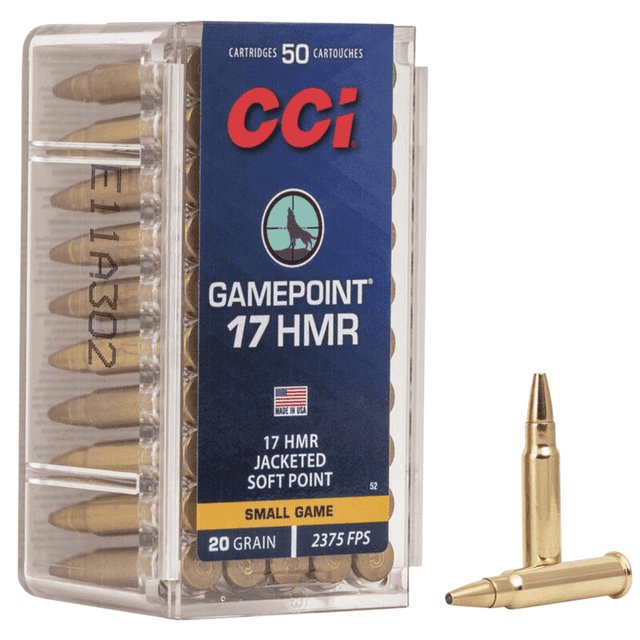 CCI Gamepoint 17 HMR 20 gr Jacketed Soft Point 50 Per Box Rimfire Ammunition CCI Gamepoint 17 HMR 20 gr Jacketed Soft Point 50 Per Box Rimfire Ammunition