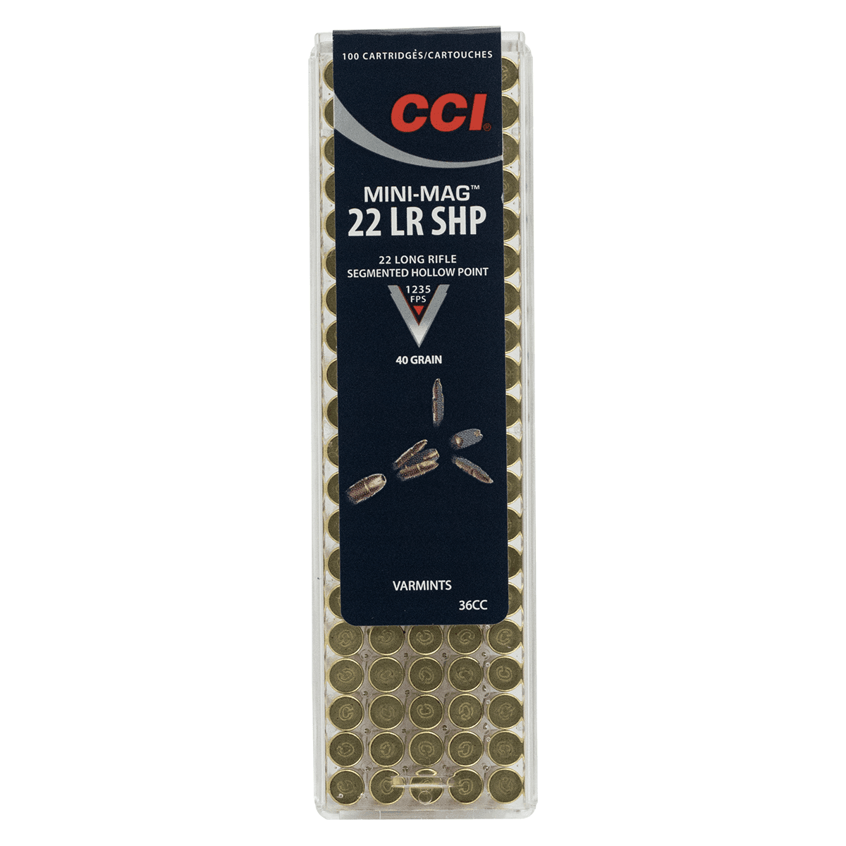 CCI 36CC Mini-Mag High Velocity 22 LR 40 gr Segmented Hollow Point 100 Per Box CCI 36CC Mini-Mag High Velocity 22 LR 40 gr Segmented Hollow Point 100 Per Box