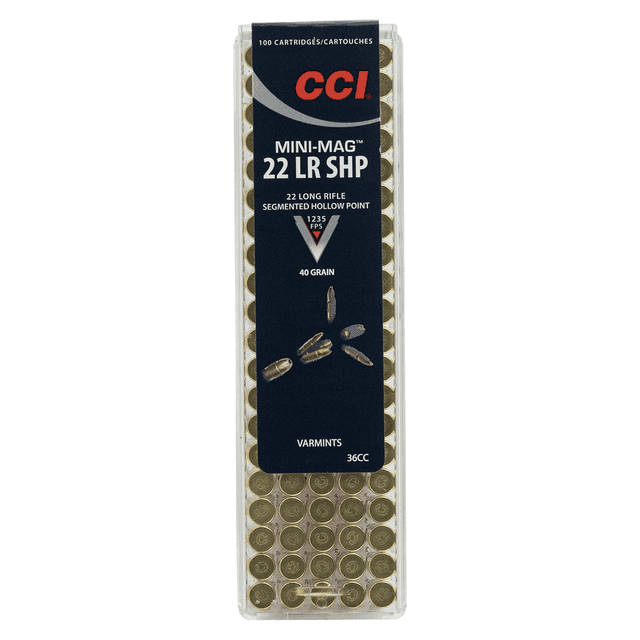 CCI 36CC Mini-Mag High Velocity 22 LR 40 gr Segmented Hollow Point 100 Per Box CCI 36CC Mini-Mag High Velocity 22 LR 40 gr Segmented Hollow Point 100 Per Box