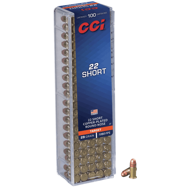 CCI Target Rimfire 22 Short Copper Plated Round Nose 29 grain, 100 Per Box - 0027 CCI Target Rimfire 22 Short Copper Plated Round Nose 29 grain, 100 Per Box - 0027
