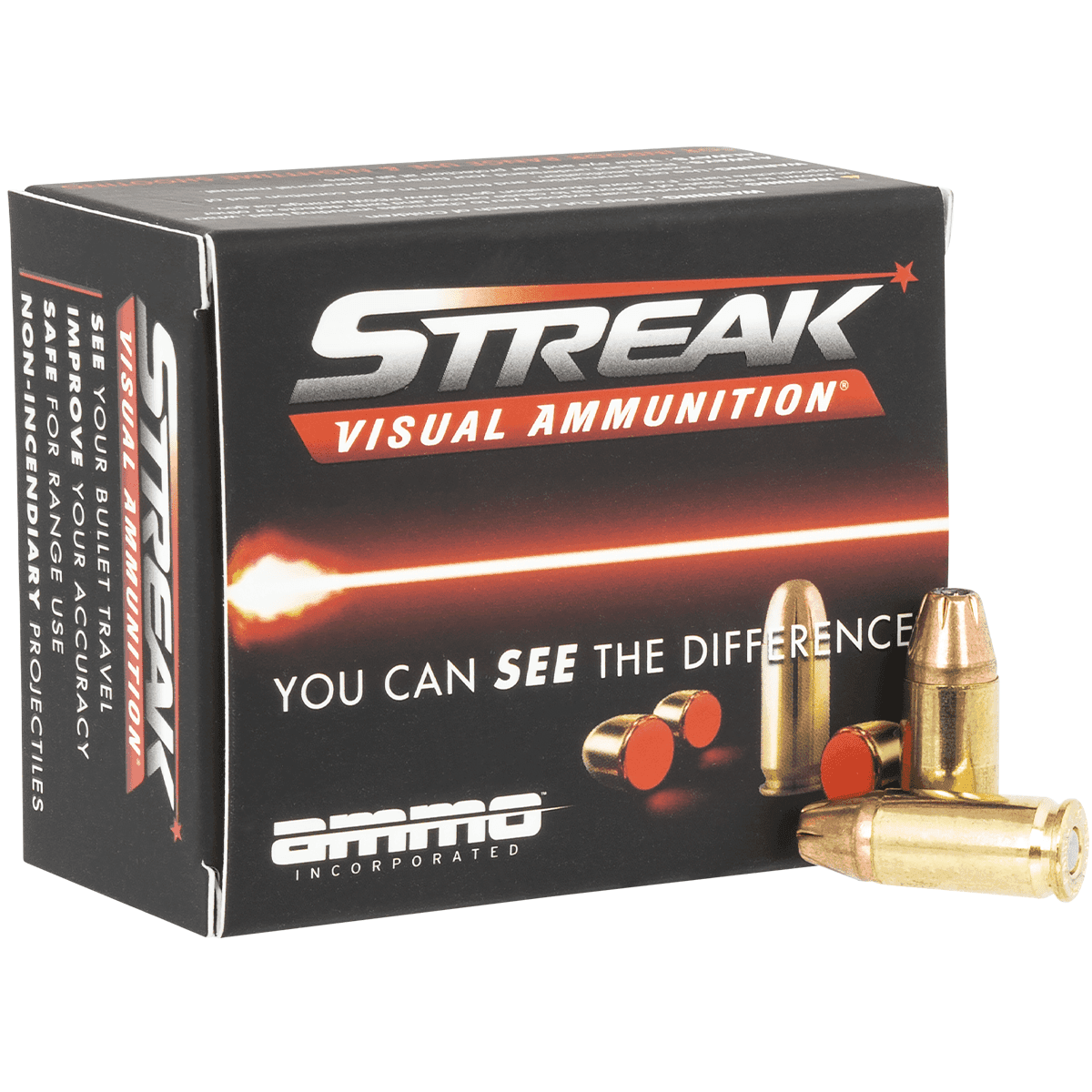 Ammo Inc Streak Visual RED 9mm Luger 115 gr Jacketed Hollow Point 20 Per Box Ammo Inc Streak Visual RED 9mm Luger 115 gr Jacketed Hollow Point 20 Per Box