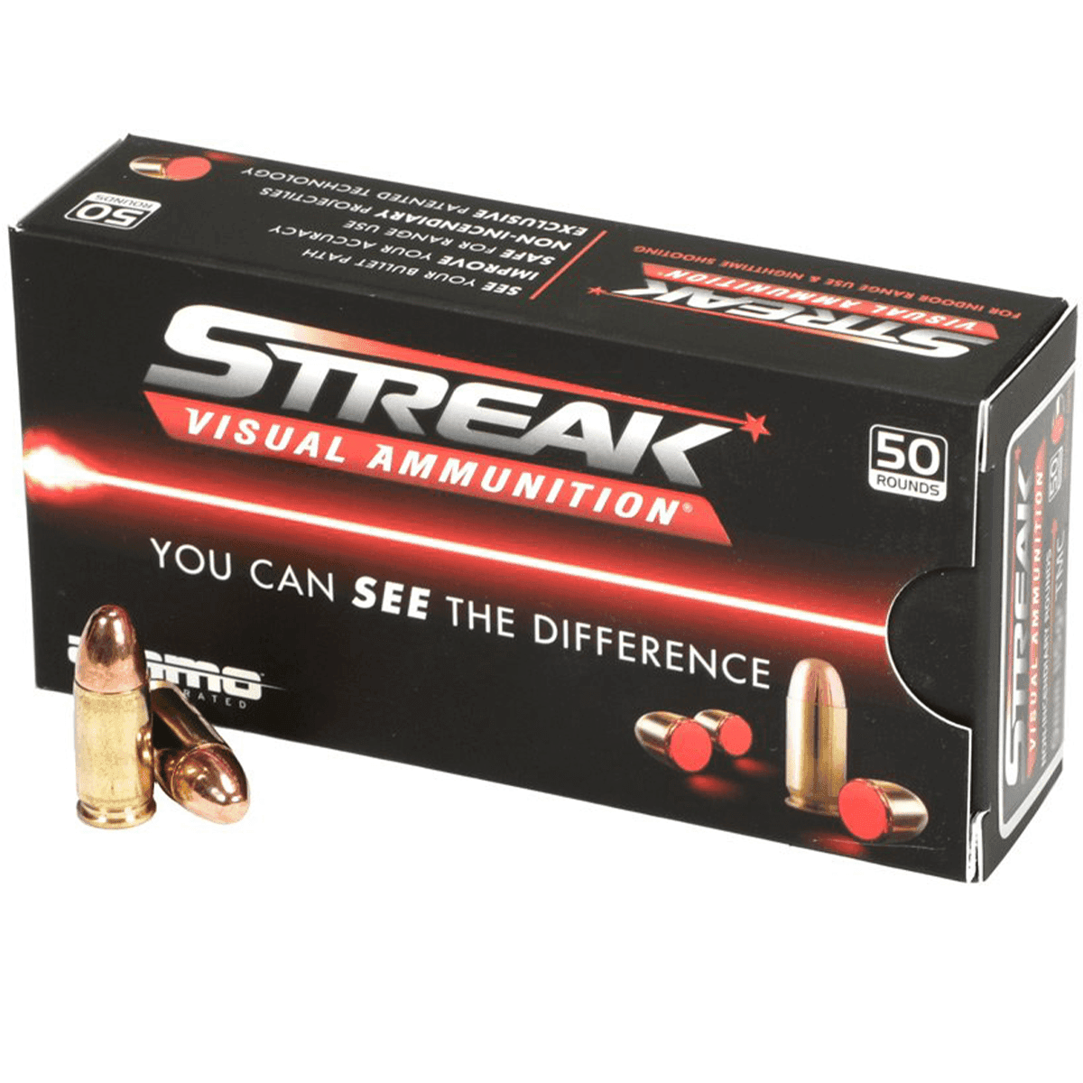 Ammo Inc Streak Visual RED 9mm Luger 115 gr Total Metal Case 50 Per Box Ammo Inc Streak Visual RED 9mm Luger 115 gr Total Metal Case 50 Per Box