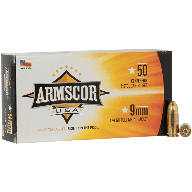 Armscor USA 9mm Luger 124 gr Full Metal Jacket 50 Per Box Armscor USA 9mm Luger 124 gr Full Metal Jacket 50 Per Box