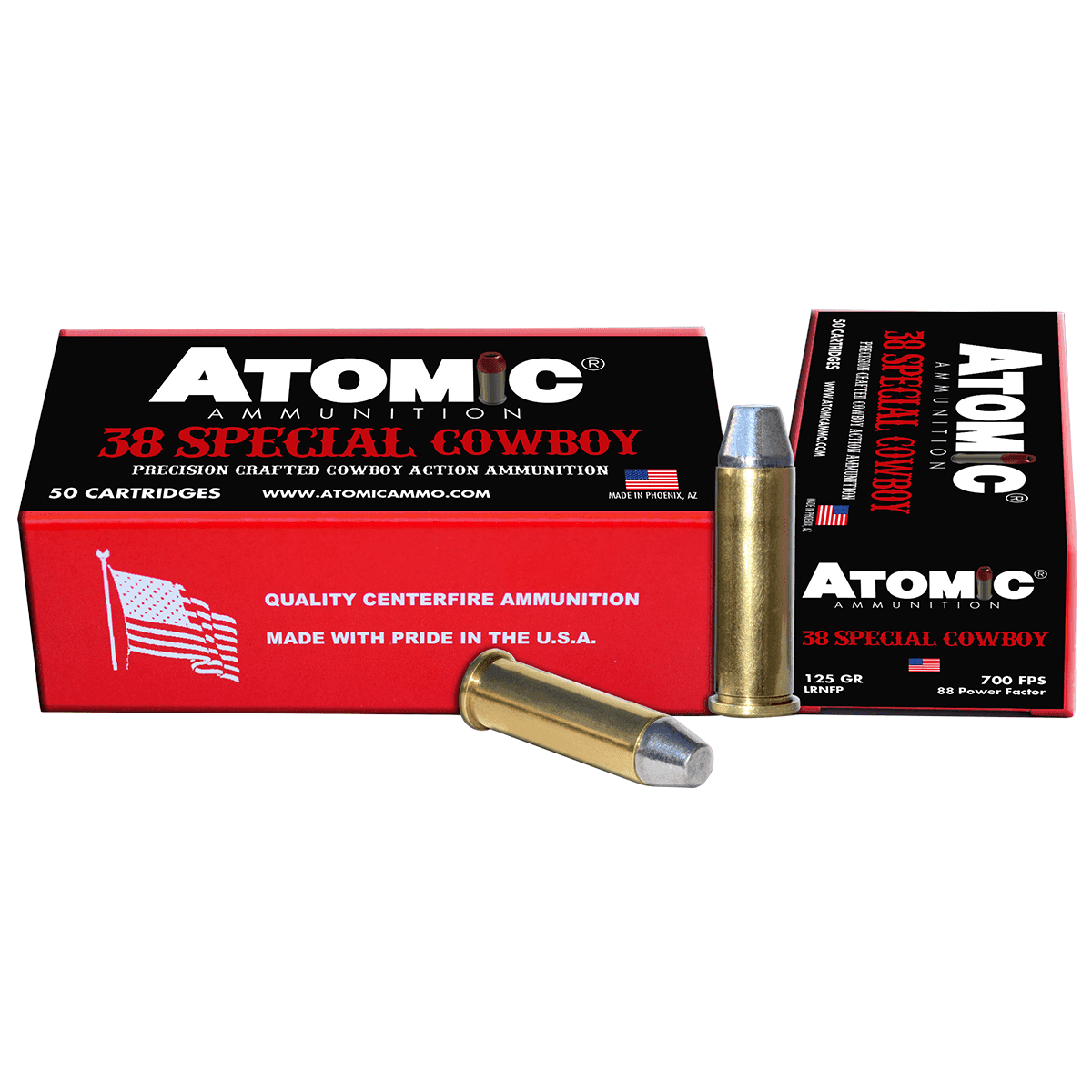 Atomic Ammunition 451 Cowboy Action Precision Craft 38 Special 125 gr Lead Round Nose Flat Point 50 Per Box Atomic Ammunition 451 Cowboy Action Precision Craft 38 Special 125 gr Lead Round Nose Flat Point 50 Per Box