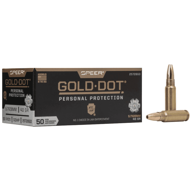 Speer 25728GD Gold Dot Personal Protection 5.7x28mm 40 gr Hollow Point 50 Per Box Speer 25728GD Gold Dot Personal Protection 5.7x28mm 40 gr Hollow Point 50 Per Box