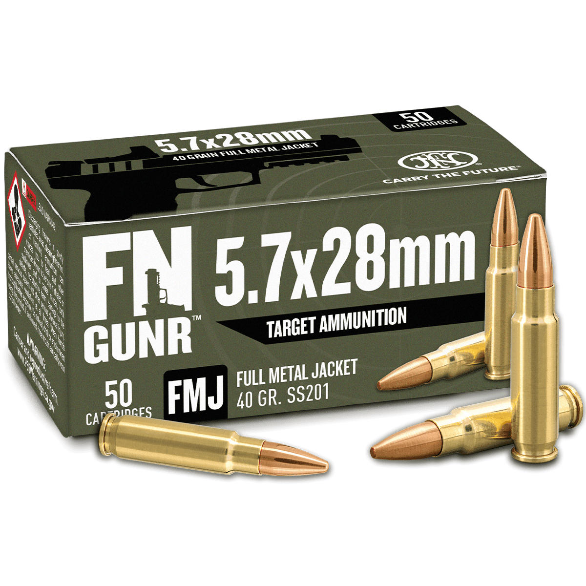 FN GUNR 5.7x28mm 40 gr Full Metal Jacket 50 Per Box FN GUNR 5.7x28mm 40 gr Full Metal Jacket 50 Per Box