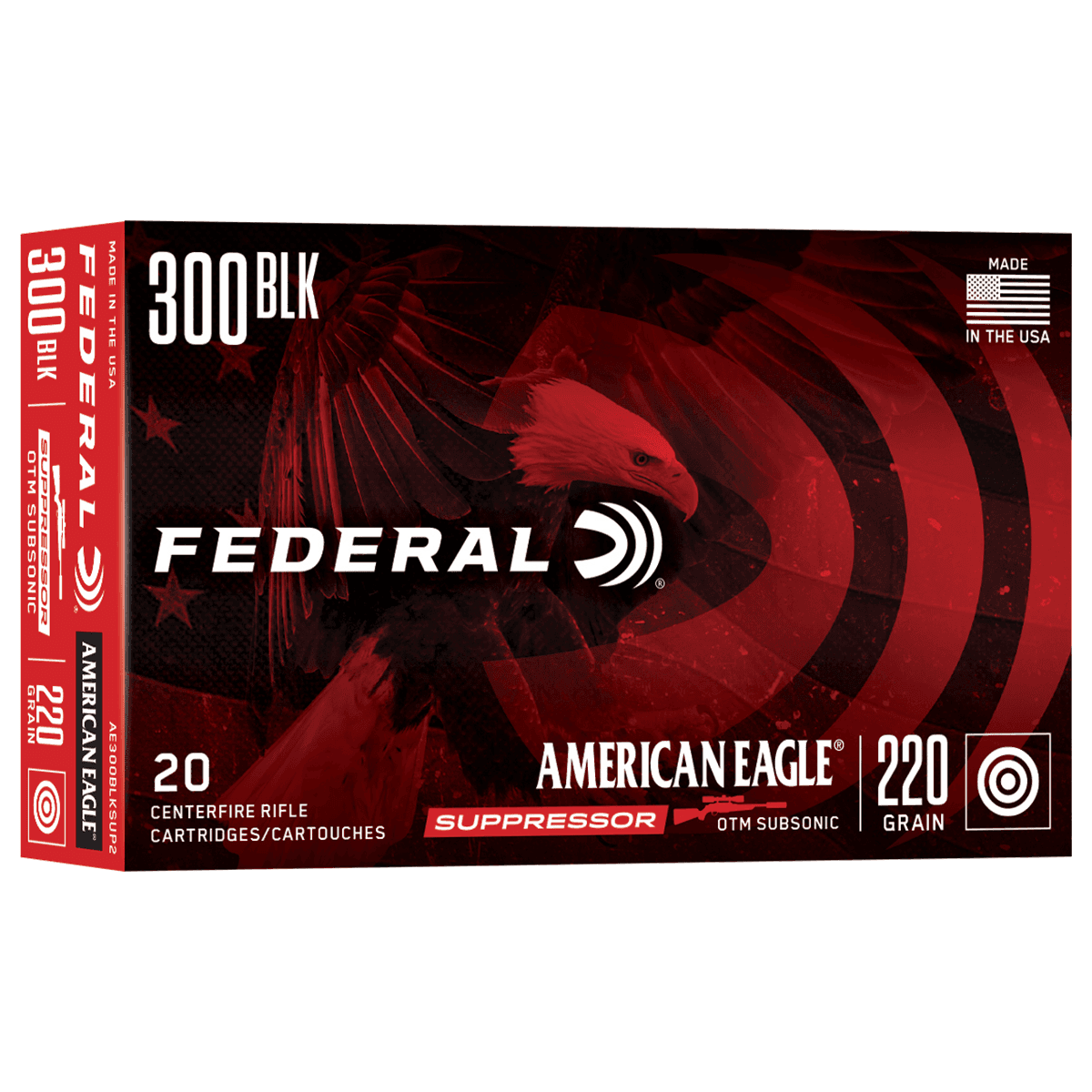 Federal American Eagle Suppressor 300 Blackout 220 gr Open Tip Match 20 Per Box Federal American Eagle Suppressor 300 Blackout 220 gr Open Tip Match 20 Per Box