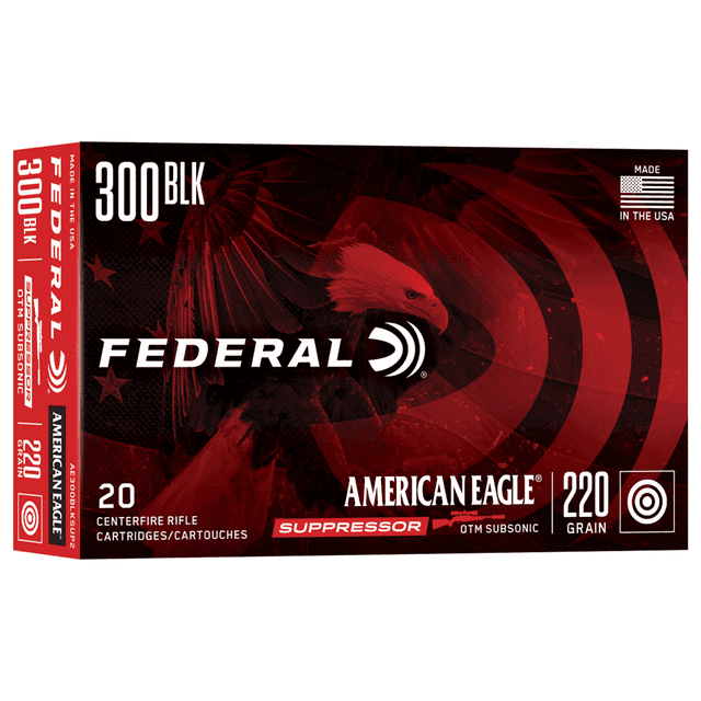 Federal American Eagle Suppressor 300 Blackout 220 gr Open Tip Match 20 Per Box Federal American Eagle Suppressor 300 Blackout 220 gr Open Tip Match 20 Per Box