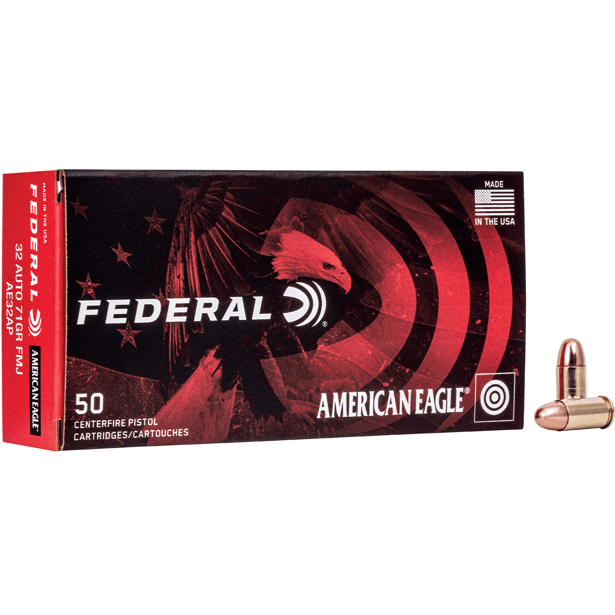Federal American Eagle 32 ACP 71 gr Full Metal Jacket (FMJ) 50 Per Box Handgun Ammo Federal American Eagle 32 ACP 71 gr Full Metal Jacket (FMJ) 50 Per Box Handgun Ammo