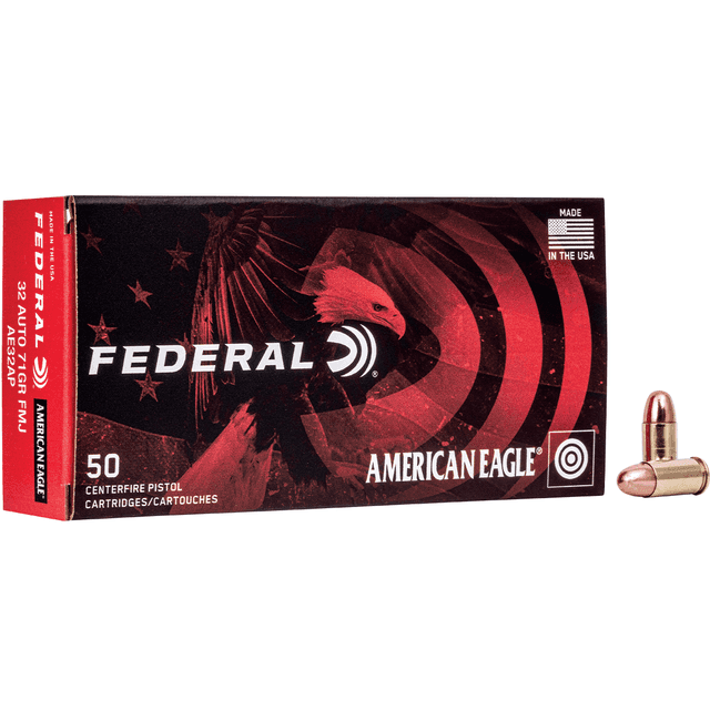 Federal American Eagle 32 ACP 71 gr Full Metal Jacket (FMJ) 50 Per Box Handgun Ammo Federal American Eagle 32 ACP 71 gr Full Metal Jacket (FMJ) 50 Per Box Handgun Ammo