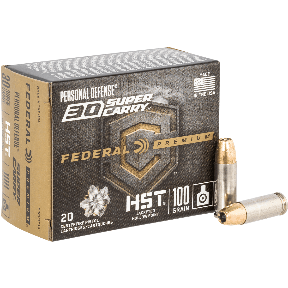 Federal P30HST1S Premium Personal Defense HST 30 Super Carry 100 gr HST Jacketed Hollow Point 20 Per Box Federal P30HST1S Premium Personal Defense HST 30 Super Carry 100 gr HST Jacketed Hollow Point 20 Per Box