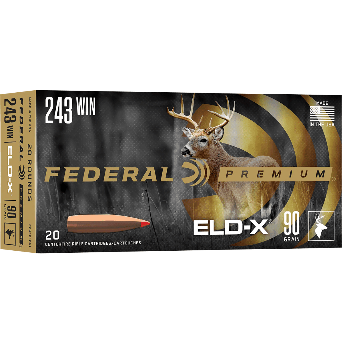 Federal P243ELDX1 Premium ELD-X 243 Win 90 gr Extremely Low Drag eXpanding 20 Per Box Federal P243ELDX1 Premium ELD-X 243 Win 90 gr Extremely Low Drag eXpanding 20 Per Box