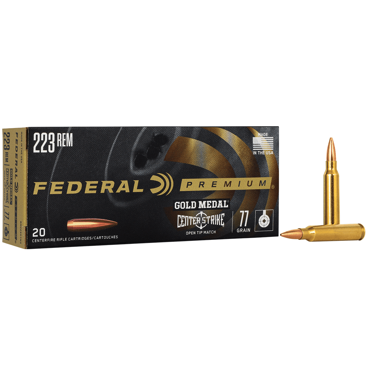 Federal Premium Gold Medal 223 Rem 77 gr Open Tip Match 20 Per Box Federal Premium Gold Medal 223 Rem 77 gr Open Tip Match 20 Per Box