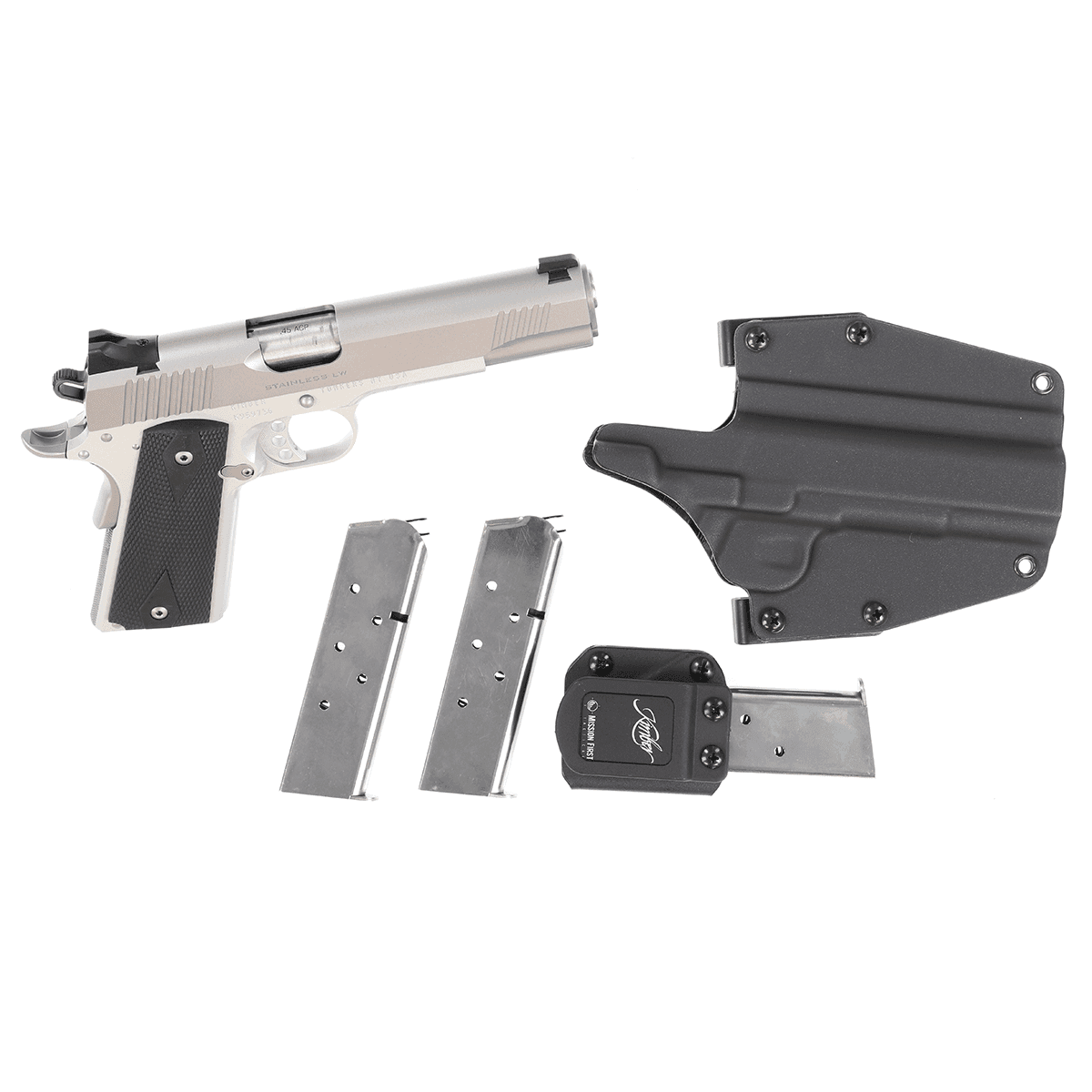 Kimber 1911 Stainless LW 45 ACP 5" 7+1 Semi Automatic Pistol Club Bundle 3 Mags and Holster Kimber 1911 Stainless LW 45 ACP 5" 7+1 Semi Automatic Pistol Club Bundle 3 Mags and Holster