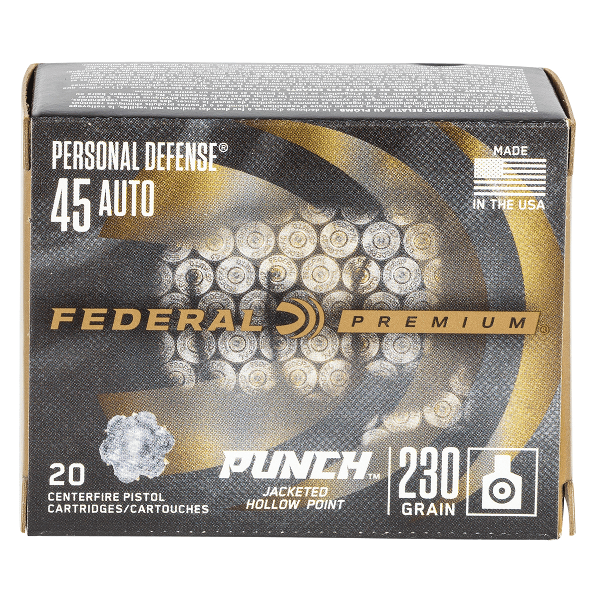 Federal PD45P1 Premium Personal Defense Punch 45 ACP 230 gr Jacketed Hollow Point 20 Per Box Federal PD45P1 Premium Personal Defense Punch 45 ACP 230 gr Jacketed Hollow Point 20 Per Box