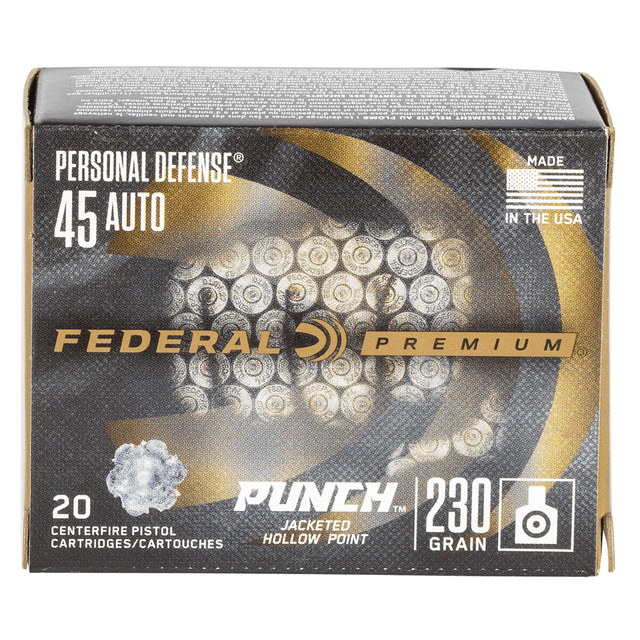 Federal PD45P1 Premium Personal Defense Punch 45 ACP 230 gr Jacketed Hollow Point 20 Per Box Federal PD45P1 Premium Personal Defense Punch 45 ACP 230 gr Jacketed Hollow Point 20 Per Box