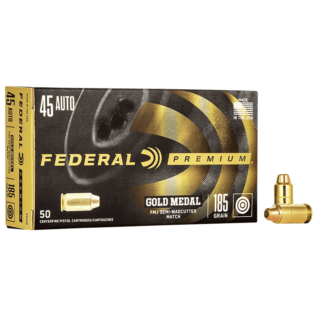 Federal Premium Gold Medal 45 ACP 185 gr Full Metal Jacket Semi Wadcutter 50 Per Box Federal Premium Gold Medal 45 ACP 185 gr Full Metal Jacket Semi Wadcutter 50 Per Box