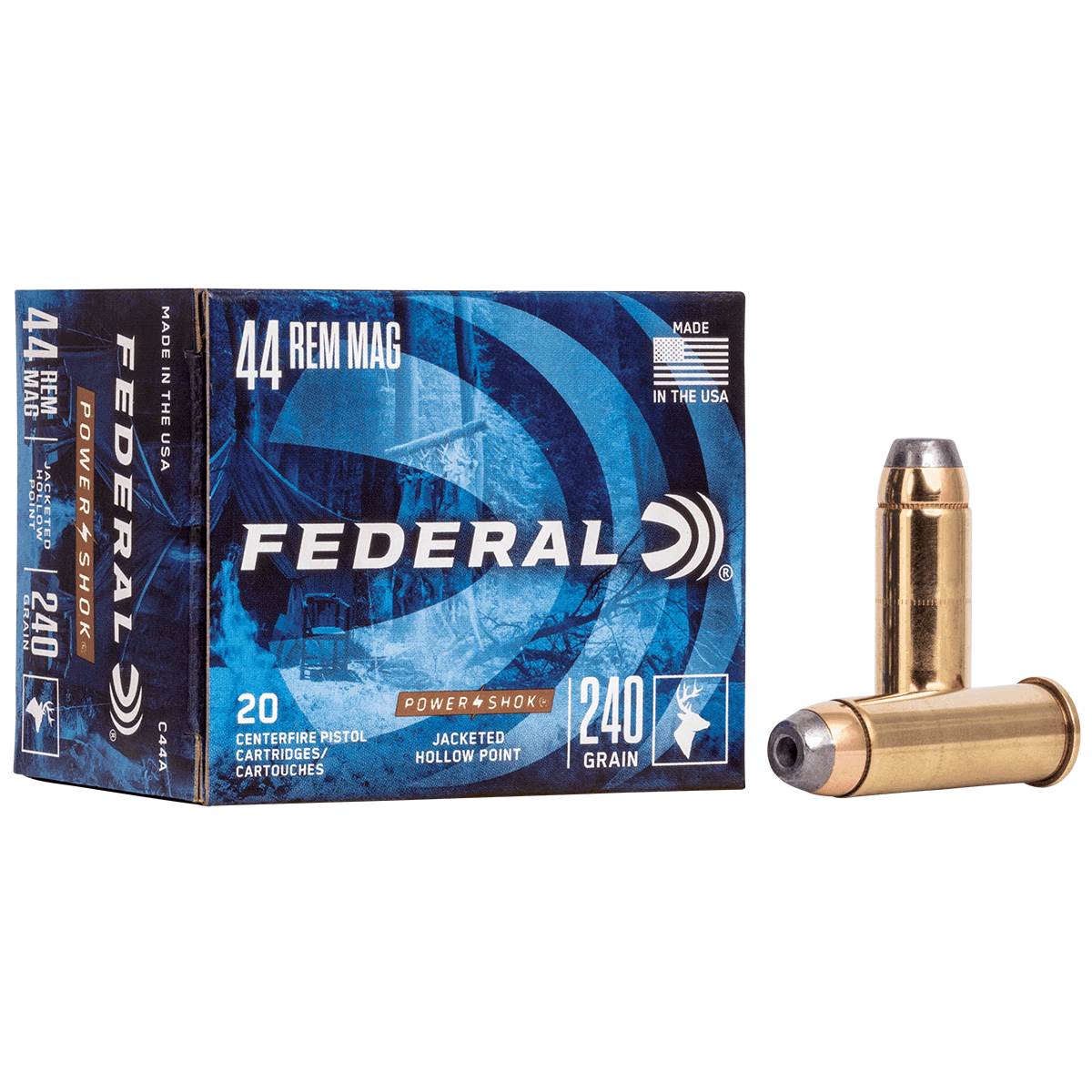 Federal Power-Shok Handgun 44 Rem Mag 240 gr Jacket Hollow Point 20 Per Box Federal Power-Shok Handgun 44 Rem Mag 240 gr Jacket Hollow Point 20 Per Box