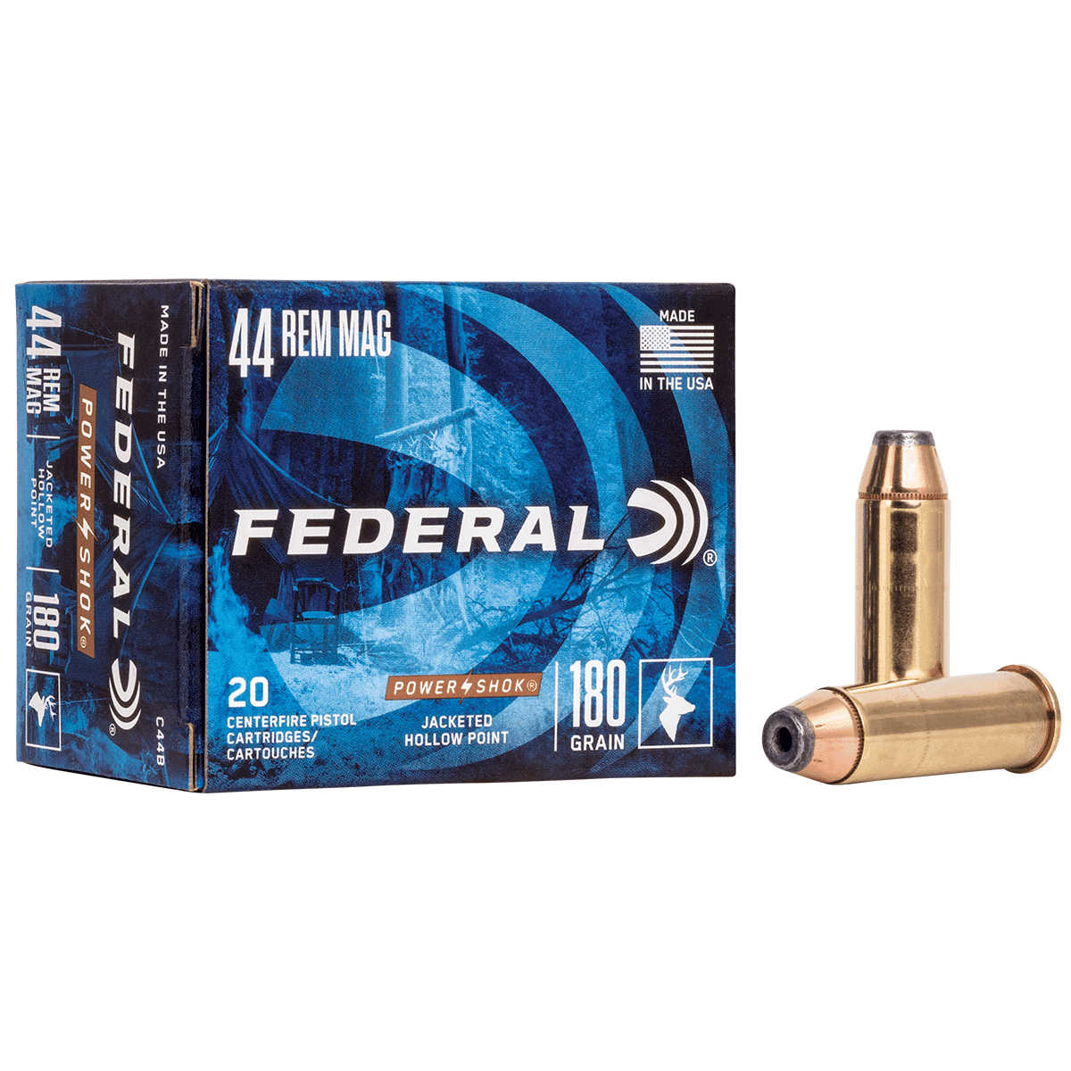 Federal C44B Handgun Defensive Ammo 44 Rem Mag 180 gr Jacket Hollow Point 20 Per Box Federal C44B Handgun Defensive Ammo 44 Rem Mag 180 gr Jacket Hollow Point 20 Per Box