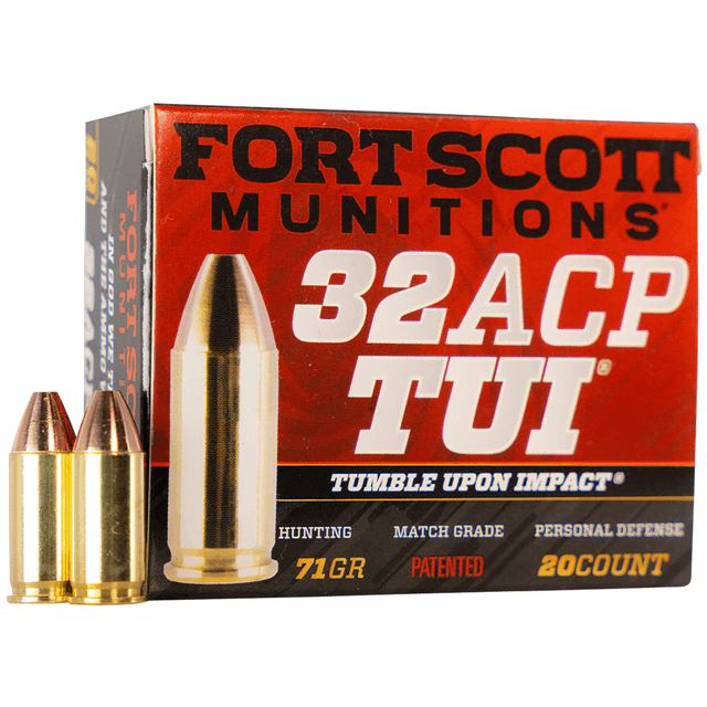 Fort Scott Munitions Tumble Upon Impact (TUI) 32 ACP 71 gr Solid Copper Spun 20 Per Box Fort Scott Munitions Tumble Upon Impact (TUI) 32 ACP 71 gr Solid Copper Spun 20 Per Box