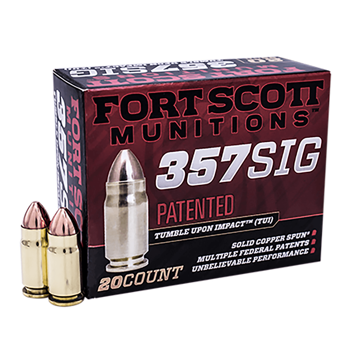 Fort Scott Munitions 357SIG095SCV Tumble Upon Impact (TUI) 357 Sig 95 gr Solid Copper Spun 20 Per Box Fort Scott Munitions 357SIG095SCV Tumble Upon Impact (TUI) 357 Sig 95 gr Solid Copper Spun 20 Per Box