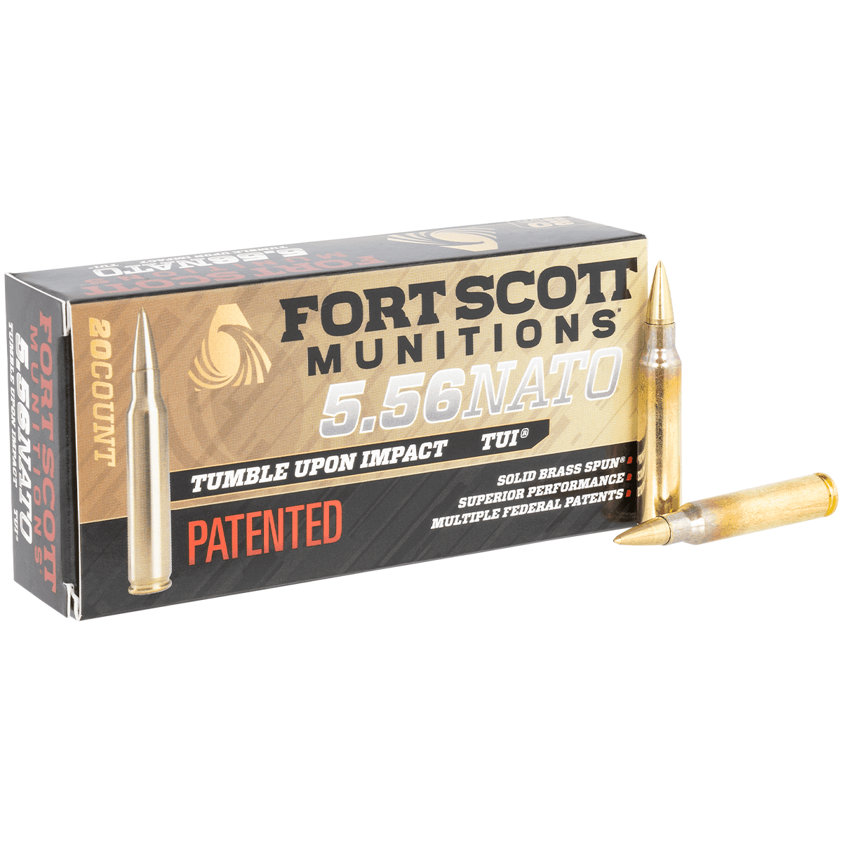 Fort Scott Munitions 556062SBV1 Tumble Upon Impact (TUI) 5.56x45mm NATO 62 gr Solid Brass Spun 20 Per Box Fort Scott Munitions 556062SBV1 Tumble Upon Impact (TUI) 5.56x45mm NATO 62 gr Solid Brass Spun 20 Per Box