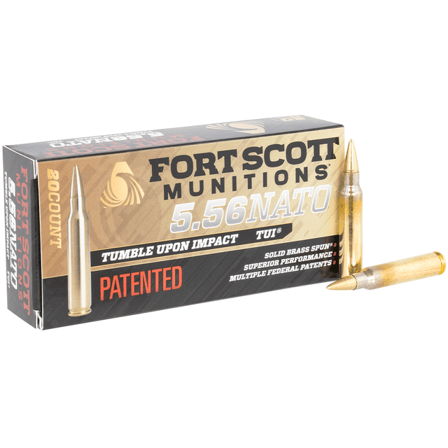 Fort Scott Munitions 556062SBV1 Tumble Upon Impact (TUI) 5.56x45mm NATO 62 gr Solid Brass Spun 20 Per Box Fort Scott Munitions 556062SBV1 Tumble Upon Impact (TUI) 5.56x45mm NATO 62 gr Solid Brass Spun 20 Per Box