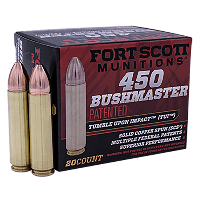 Fort Scott Munitions 450BM250SCV Tumble Upon Impact (TUI) Rifle 450 Bushmaster 250 gr Solid Copper Spun 20 Per Box Fort Scott Munitions 450BM250SCV Tumble Upon Impact (TUI) Rifle 450 Bushmaster 250 gr Solid Copper Spun 20 Per Box