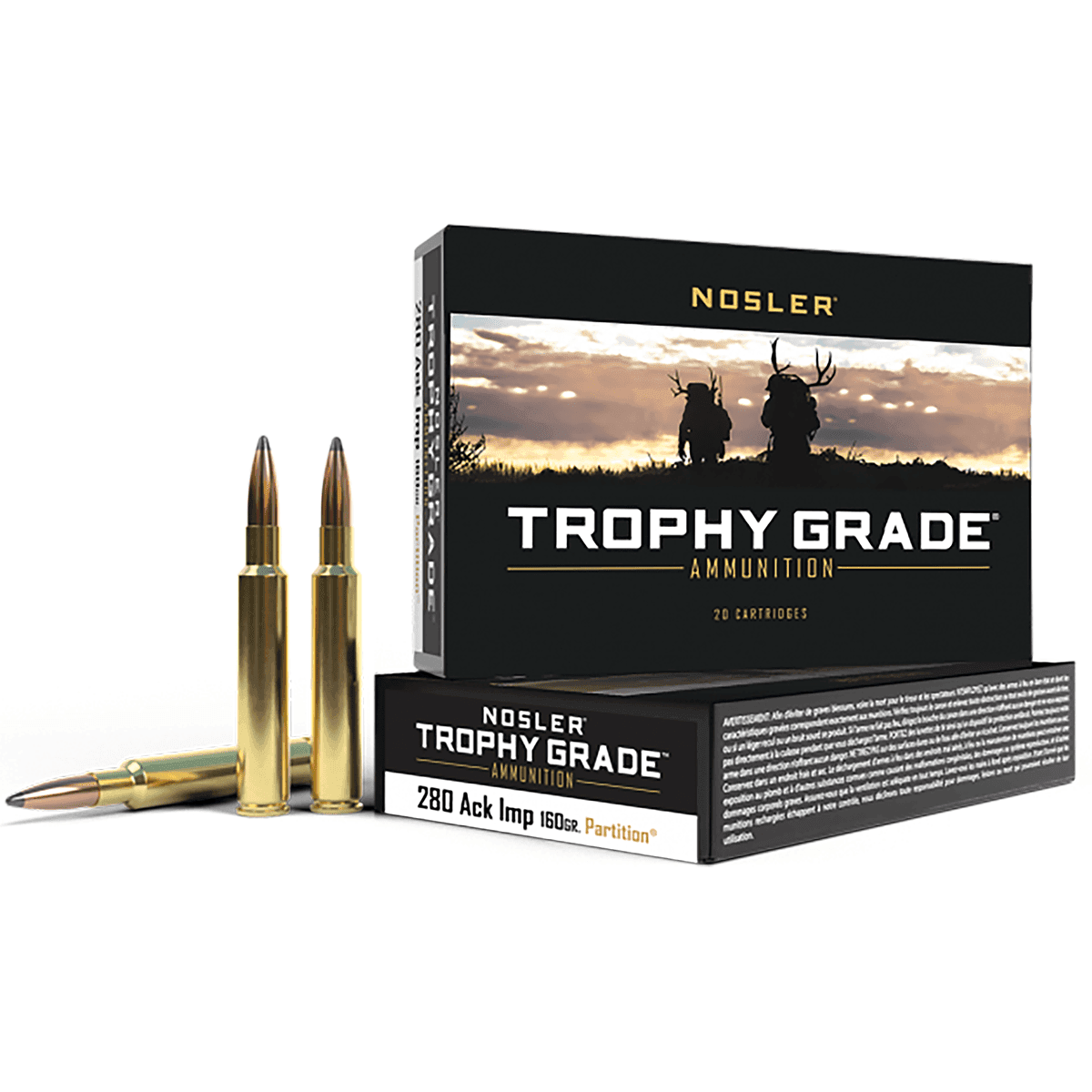 Nosler Trophy Grade 280 Ackley Improved 160 gr Nosler Spitzer Partition 20 Per Box Nosler Trophy Grade 280 Ackley Improved 160 gr Nosler Spitzer Partition 20 Per Box