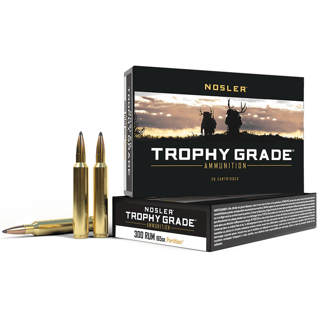 Nosler Trophy Grade 300 RUM 165 gr Nosler Spitzer Partition 20 Per Box Nosler Trophy Grade 300 RUM 165 gr Nosler Spitzer Partition 20 Per Box