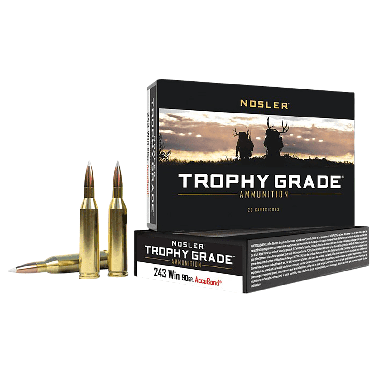 Nosler Trophy Grade 243 Win 90 gr Nosler AccuBond 20 Per Box Nosler Trophy Grade 243 Win 90 gr Nosler AccuBond 20 Per Box