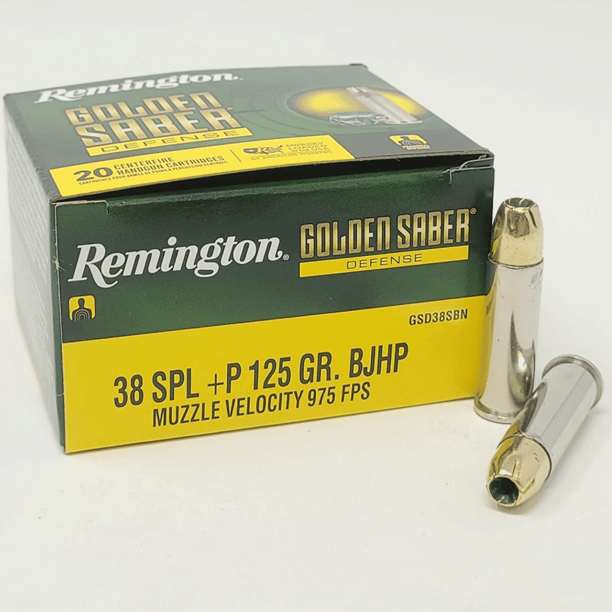 Remington Ammunition Golden Saber Defense 38 Special +P 125 gr Brass Jacket Hollow Point 20 Per Box Remington Ammunition Golden Saber Defense 38 Special +P 125 gr Brass Jacket Hollow Point 20 Per Box