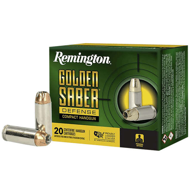 Remington Ammunition Golden Saber Defense 10mm Auto 180 gr Brass Jacket Hollow Point 20 Per Box Remington Ammunition Golden Saber Defense 10mm Auto 180 gr Brass Jacket Hollow Point 20 Per Box