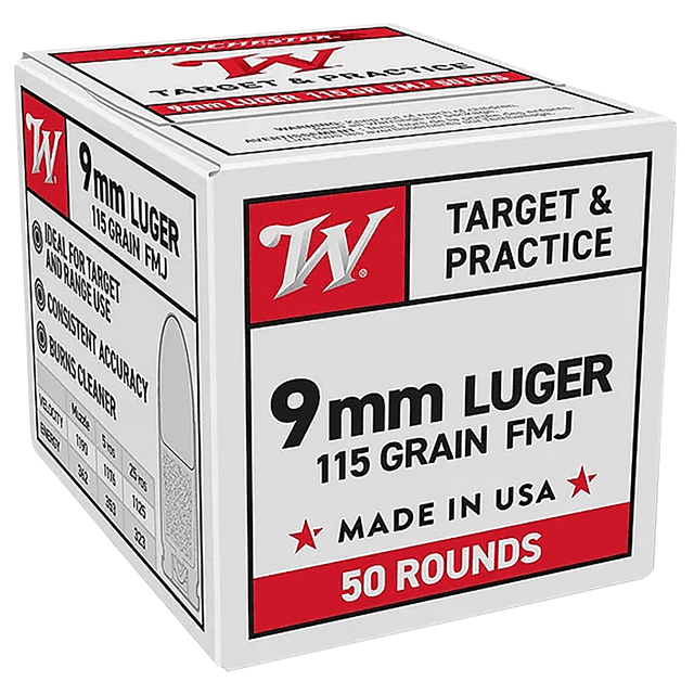Winchester Ammo W9MM50 9mm Luger 115 gr Full Metal Jacket 50 Per Box Winchester Ammo W9MM50 9mm Luger 115 gr Full Metal Jacket 50 Per Box