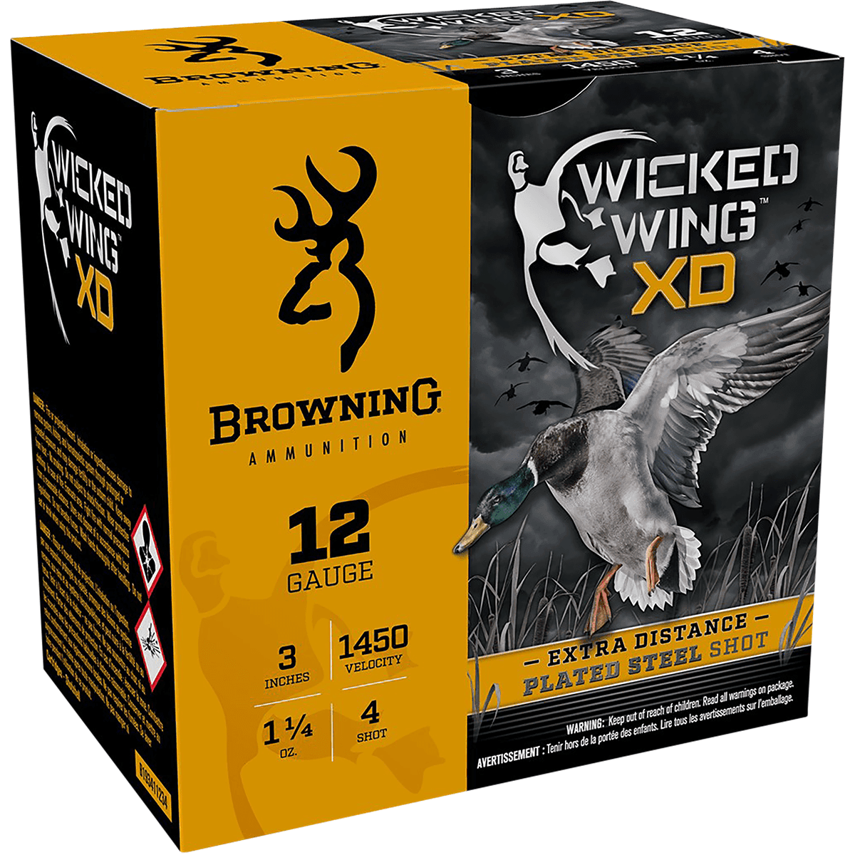 Browning Ammo Wicked Wing XD 12 Gauge 3" 1 1/4 oz 4 Shot 25 Per Box Browning Ammo Wicked Wing XD 12 Gauge 3" 1 1/4 oz 4 Shot 25 Per Box