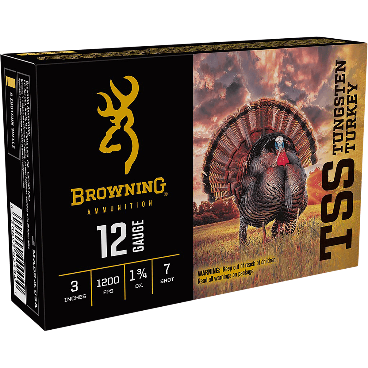 Browning Ammo TSS Tungsten Turkey 12 Gauge 3" 1 3/4 oz Tungsten 7 Shot 5 Per Box Browning Ammo TSS Tungsten Turkey 12 Gauge 3" 1 3/4 oz Tungsten 7 Shot 5 Per Box
